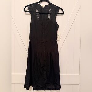 Maison Jules Black Lace-Trim Midi Dress